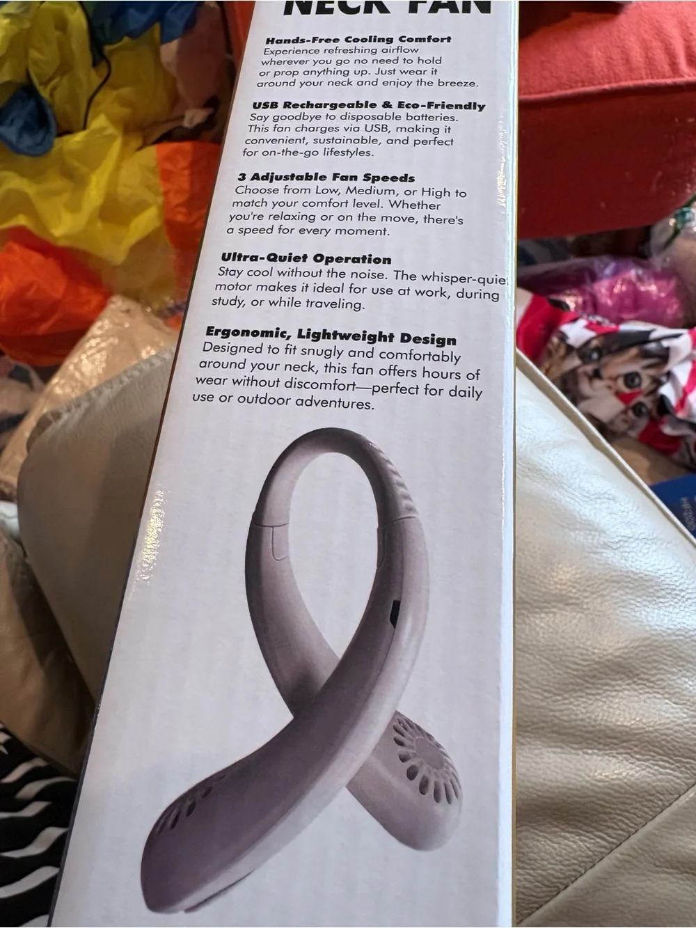 Personal Neck Fan - White and Turquoise Hands-Free Cooling